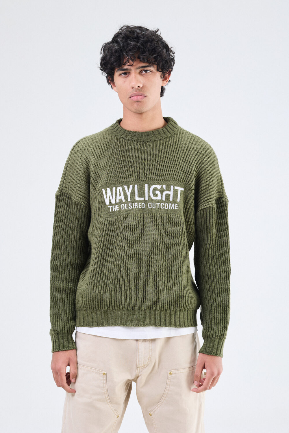 The way light <br>  knitted sweater  Olive